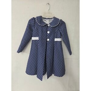 Allison Ann Polka Dot Dress and Coat Set Kids Size 6 Navy Blue White 2-Piece Set
